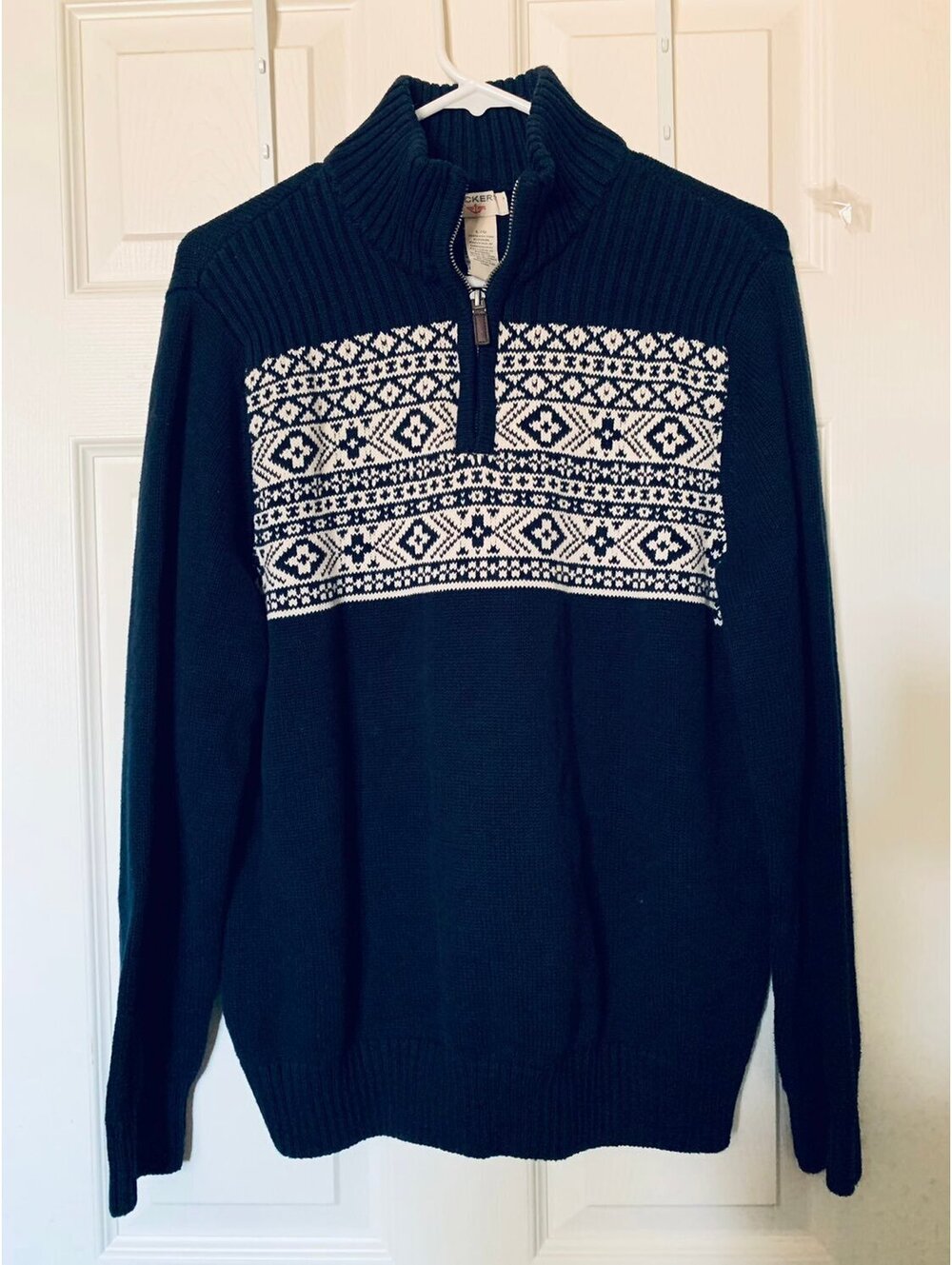 Dockers Men's Navy Blue Cotton Half-Zip Sweater with Fair Isle Pattern